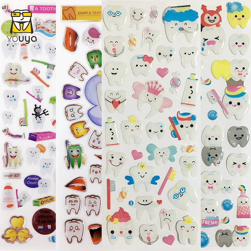 3D Stickers Dental Molar Shaped Cartoon Cute Tooth Fairy Paper Stickers Plastic Sticker for Dentist Dental Gift Kids Scrapbook