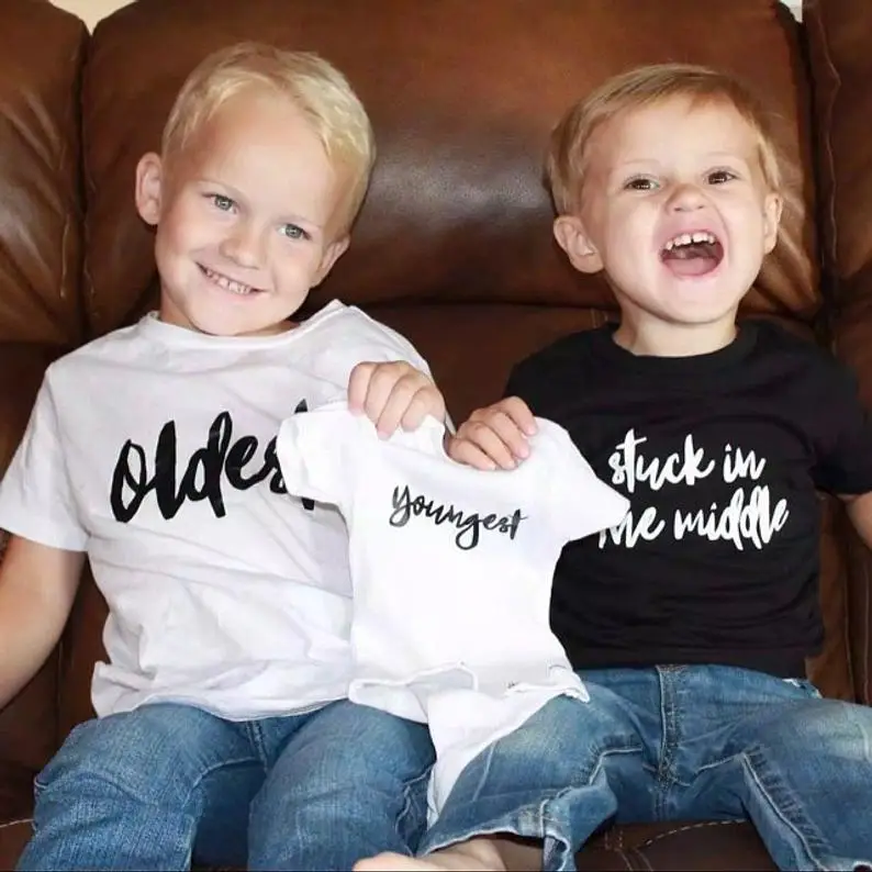 Sibling Shirts Set of 3 Big Middle Little Oldest Middle Youngest 3rd Baby Youngest Baby New Addition New To The Crew Tops Tee