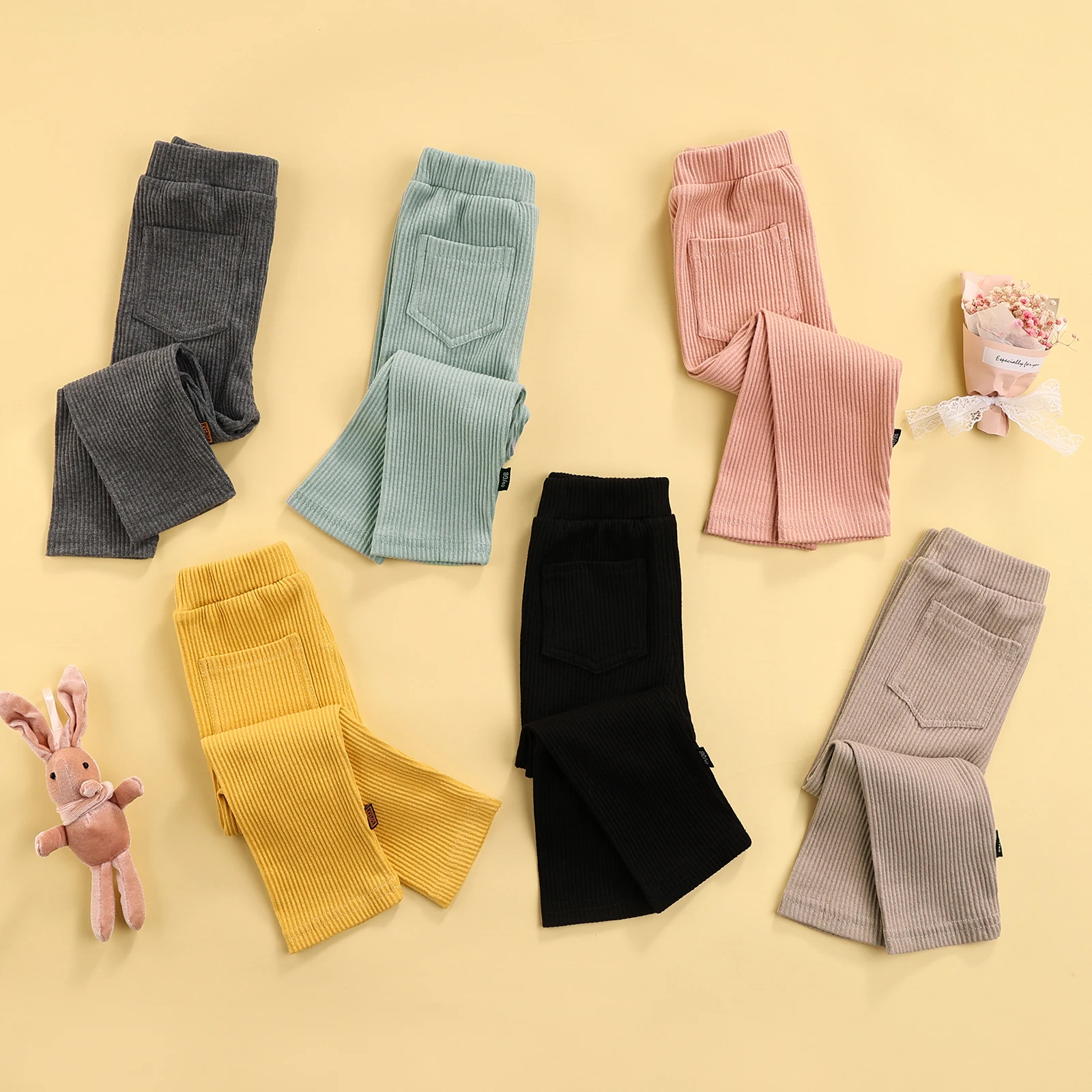 Toddler Baby Girl Boy Casual Ribbed Pant Solid Color Elastic Waist Trousers Children Autumn Winter Warm Legging Pants Knitwear