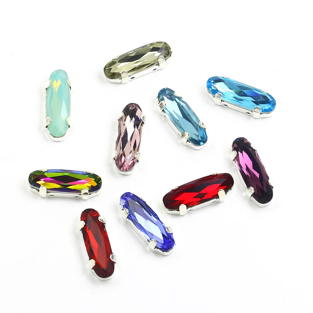 Long Oval Shape Crystal Fancy Stone 5*15mm  Pointed Back With Claw Sew On Rhinestone Loose Rhinestones For Clothes Shoes Crystal