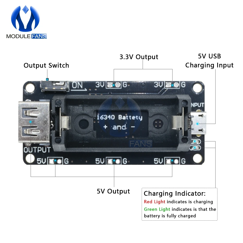 16340 Micro USB Power Bank Batterie Ladegerät Modul Dual Ausgang 3,3 V 5V Akku Halter Lithium-Batterie Lade bord – Detail 10