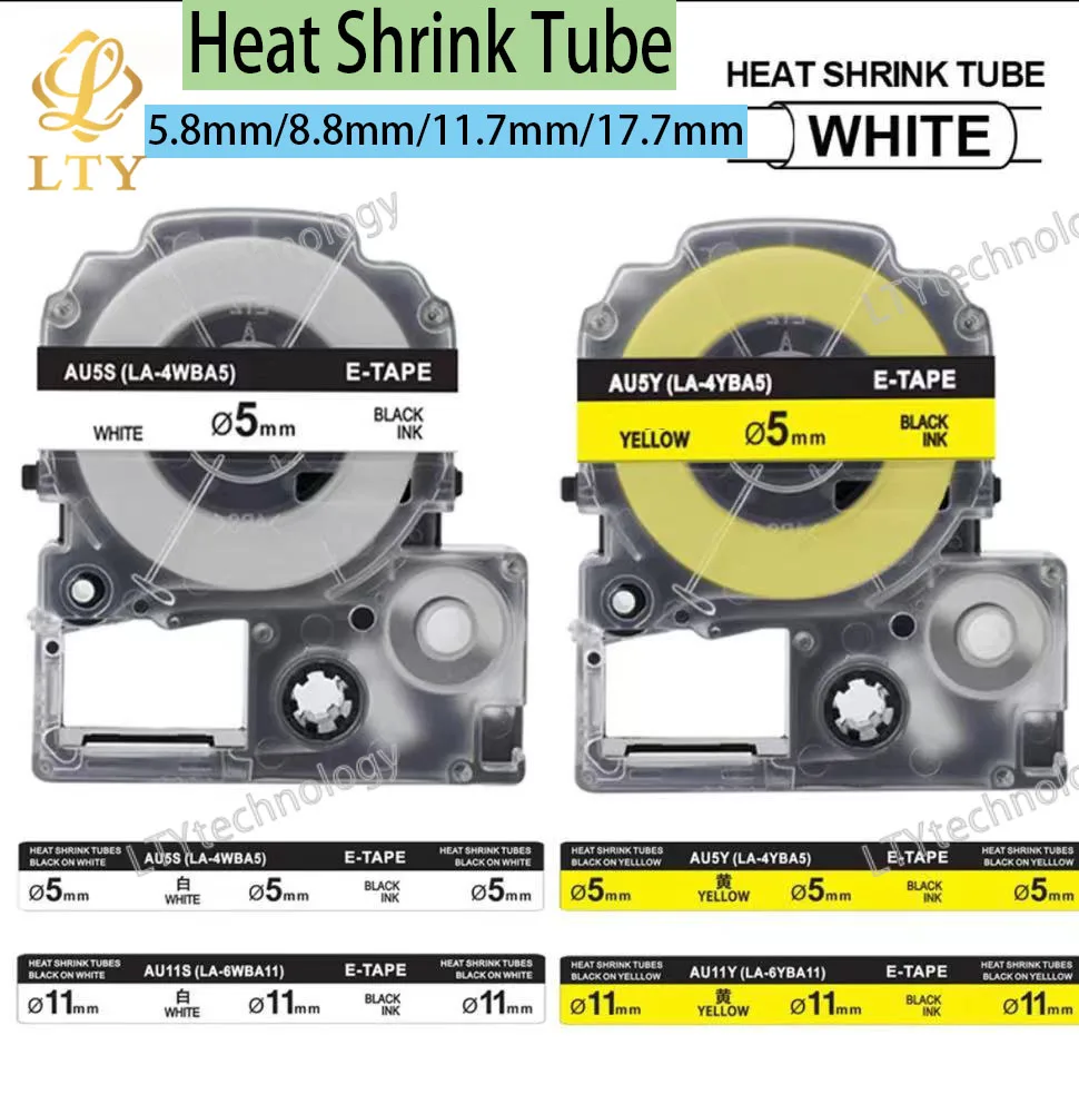 LA-4WBA5 LA-4YBA5 Heat Shrink Tubes Compatible for Epson LK-4WBA5 (For King Jim SU5S SU5Y SU7Y SU11Y ) Φ5mm/9mm Φ11mm/18mm