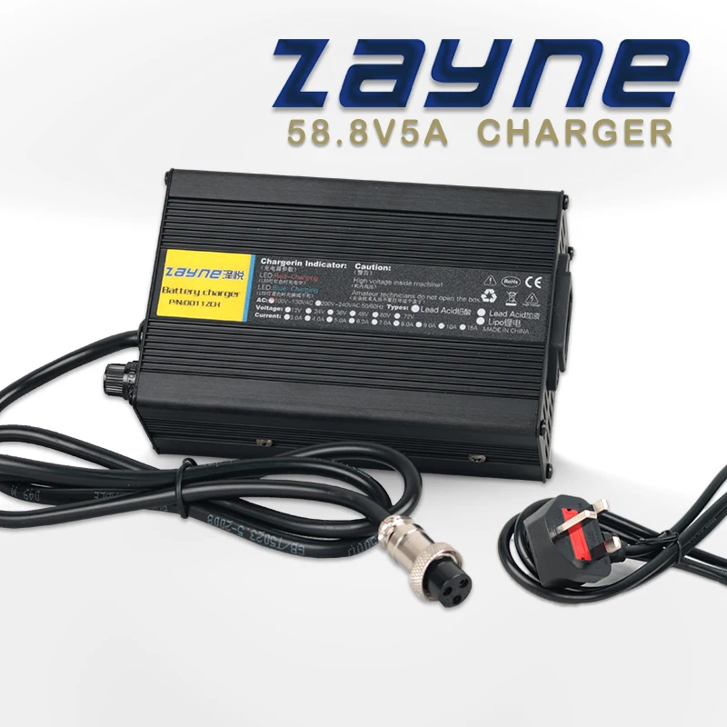 Zapyne 48V 5A 14S 58.8V akumulator litowo-jonowy 100V-240V metaliczny aluminiowa obudowa zastosować akumulator 14S 48v 48.8V