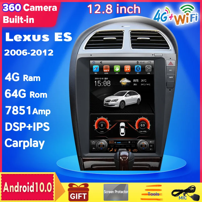 For Lexus ES ES240 ES300 ES330 ES350 2006+ Android 12.8inch Tesla Screen Car Radio Recorder Station GPS Navigation Radio Carplay