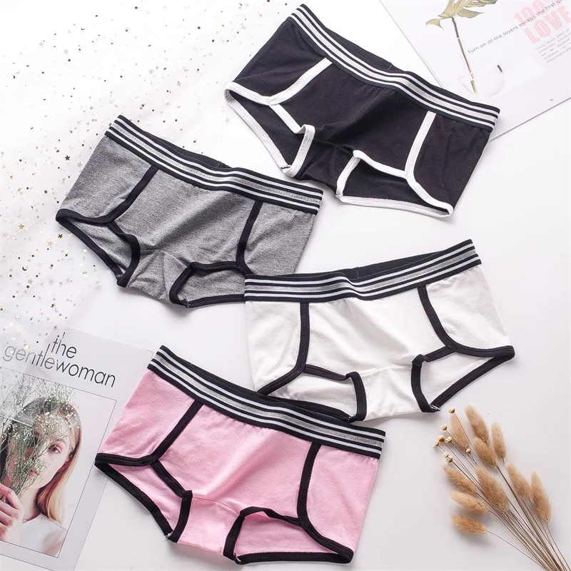 Color Blocked Cotton Girls' Boxer Panties Elastic Striped Waistband Women's Lingerie Antibacterial Cotton Crotch Boxer Briefs