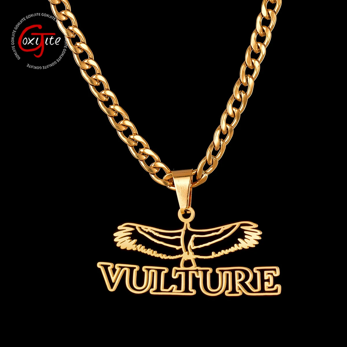 

Goxijite Trendy Custom Hollow Name Necklace For Women Men Personalized Stainless Steel Eagle Nameplate Pendant Memorial Gift