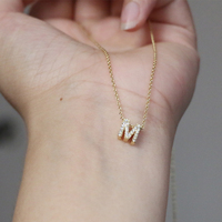 Simple Small Name Initial Letter Necklace & Pendant for Women Men Trendy Gold Color CZ Alphabet Charm Stainless Steel Thin Chain