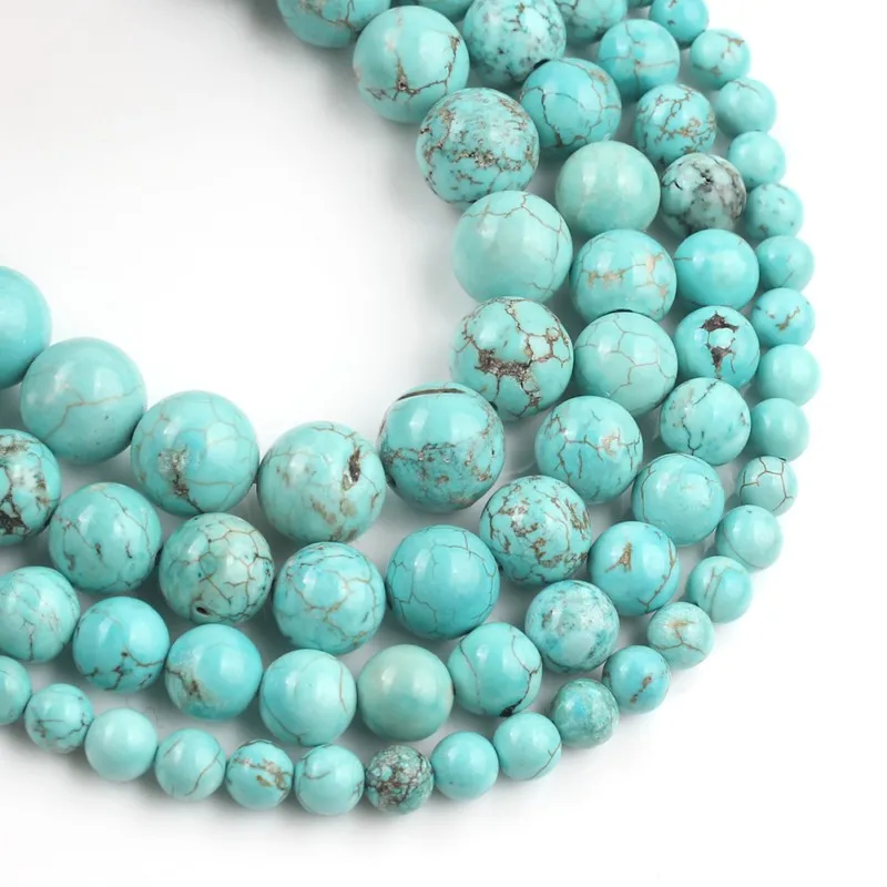 2/3/4/6/8/10/12mm Natural Smooth Turquoises Stone Beads Round Loose Beads Diy Jewellery Making Bracelet15"