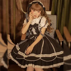 Palace Sweet Princess Lolita Dress Vintage Falbala High Waist Printing Victorian Dress Kawaii Girl Gothic Lolita Jsk Loli