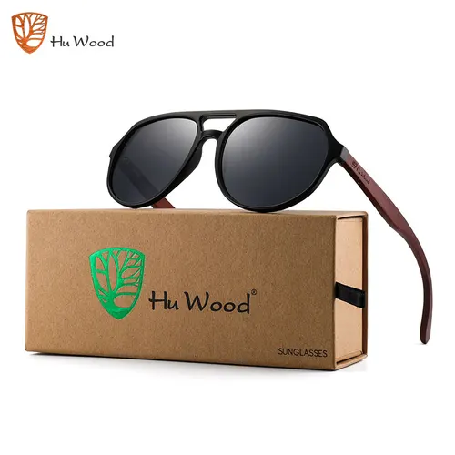 Imagen 1 del producto HU Gafas de sol polarizadas de madera para hombre, gafas Vintage de marca de lujo, nuevo diseño, gafas de sol de piloto de madera, gafas de conducción estilo GR8049