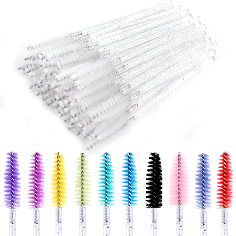 50Pcs Eyelash Brushes Disposable Crystal Eyebrow Brush Mascara Wand Applicator Spoolie Diamond Handle Eye Lashes Cosmetic Brush