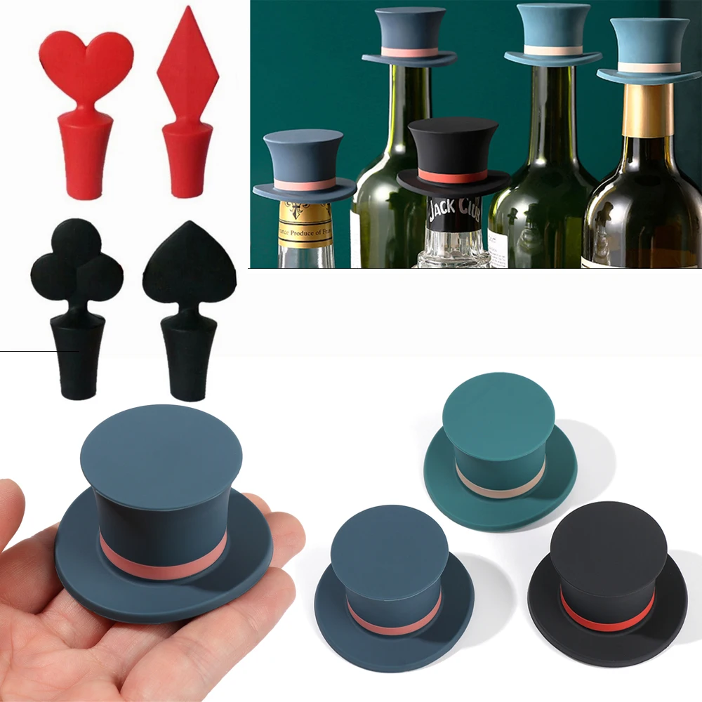 Creative Hat Shape Poker Shape Wine Silicone Wine Stopper Vacuum Sealed Reusable  Storage Cap Champagne Kitchen Bar Tool