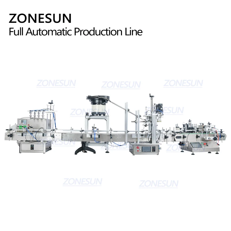 ZONESUN ZS-FAL180C10 생산 라인 연동 펌프 액체 충전 캡핑 및 라벨링 기계 라인 진동 그릇