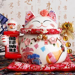 9 Inch Ceramic Fortune Lucky Cat Maneki Neko Ornament Home Decoration Gift Feng Shui Piggy Bank Centerpiece