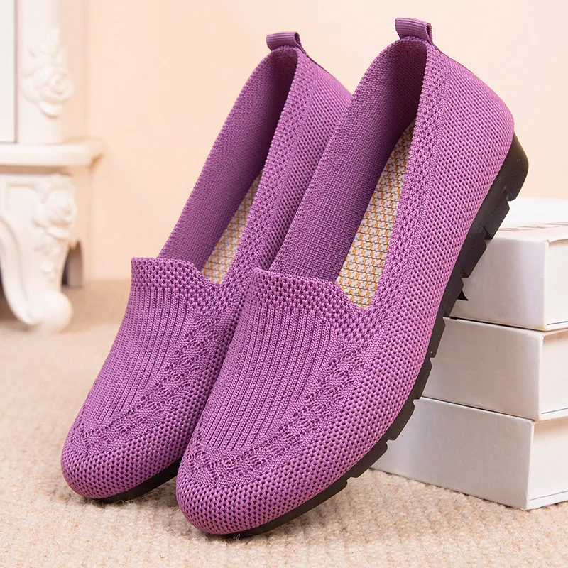 Women's Shoes 2021 New Mesh Shallow Mouth Flat Shoes Breathable Casual Shoes Mother Soft Bottom Non-slip Women's Loafers