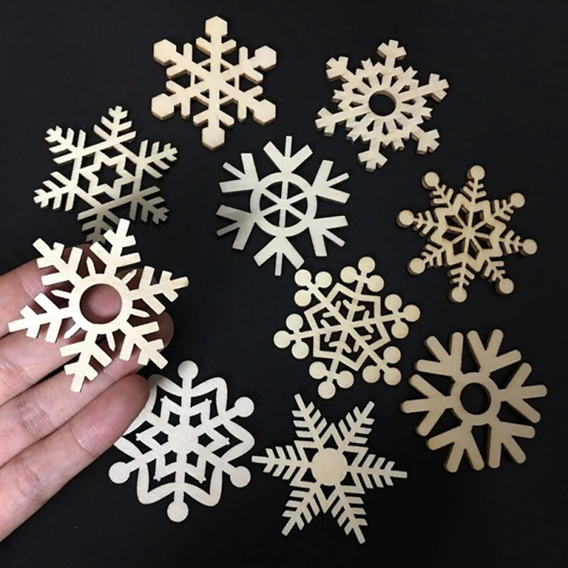 10Pcs Snowflakes Handmade New Year Wooden Christmas Ornaments Decor Craft Wood Decorations for Home Event Wedding Party DIY