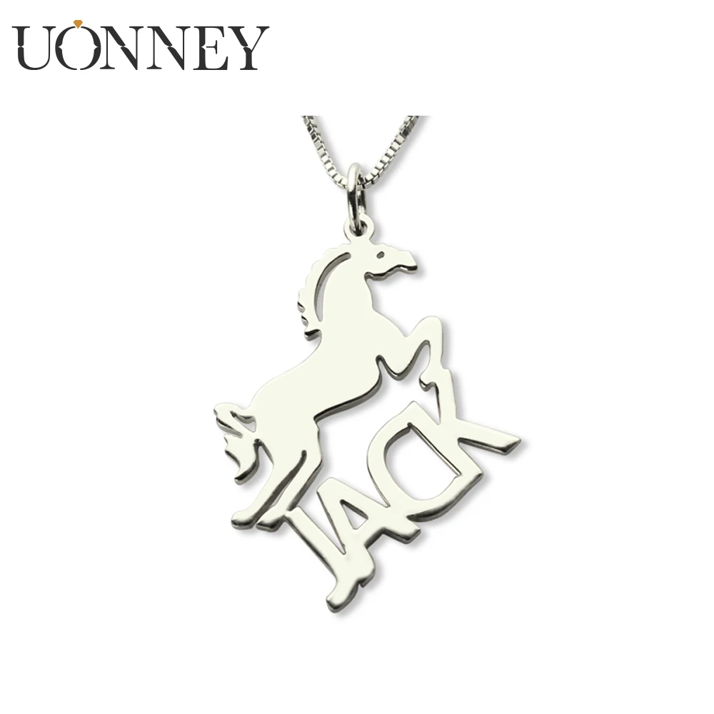 Uonney Dropshipping Customized Name Necklace 925 Silver Gold Color Necklace Pendant Gift Jewelry for Women