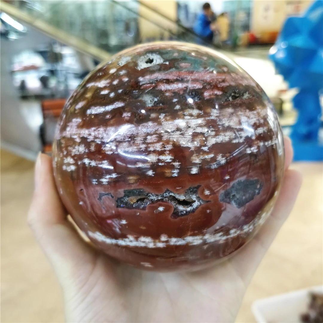 1.5KG Large Size Natural Ocean Jasper Ball Scenery Stone Crystal Sphere Art Aesthetic Living Room Furnish And Decorate Feng Shui