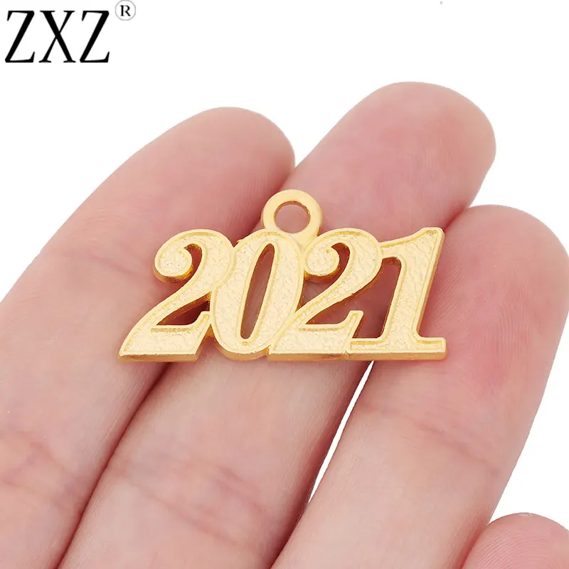 

ZXZ 10pcs Gold Tone Year of 2021 New Year Charms Souvenir Pendants for Necklace DIY Jewelry Making Findings 32x18mm