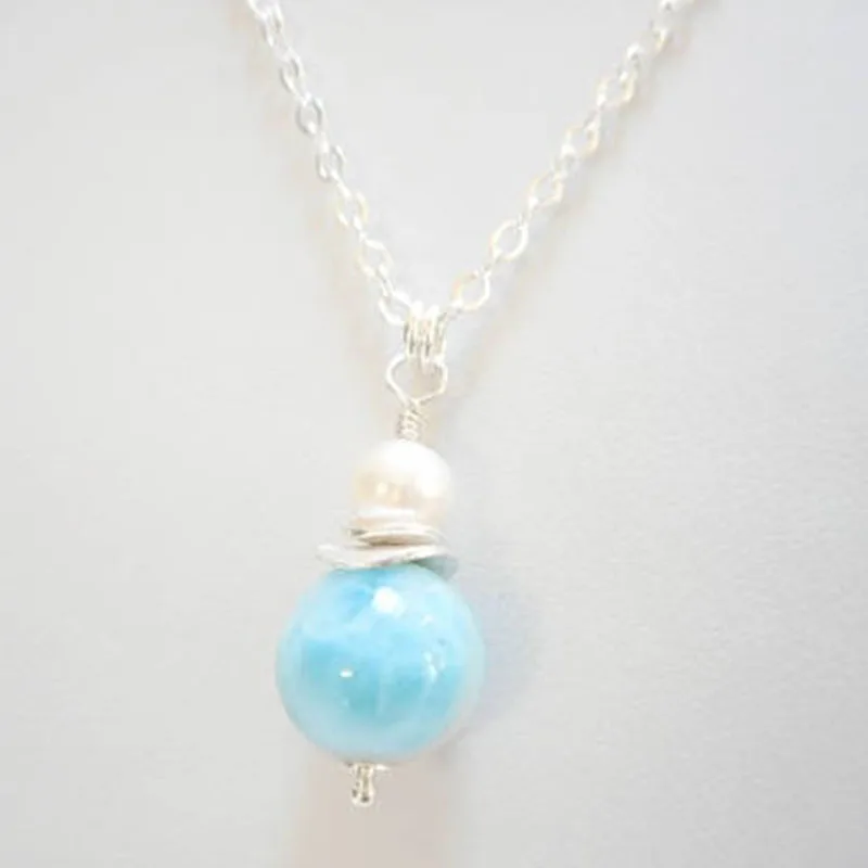 Larimar Pendant Freshwater Pearl Necklace