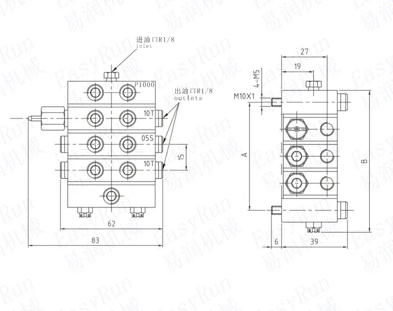 1000 Series Automatic Grease Dispenser Progressive Distributor For Centralized Lubrication System 16 outlets