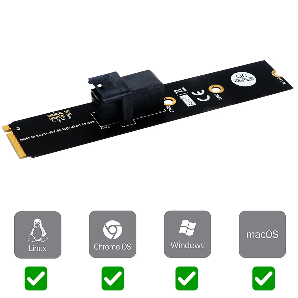 M.2 Module with Mini-SAS HD (SFF-8643) 36-Pin Connector for U.2 (SFF-8639) NVMe SSD (Upward miniSAS) - Support Intel