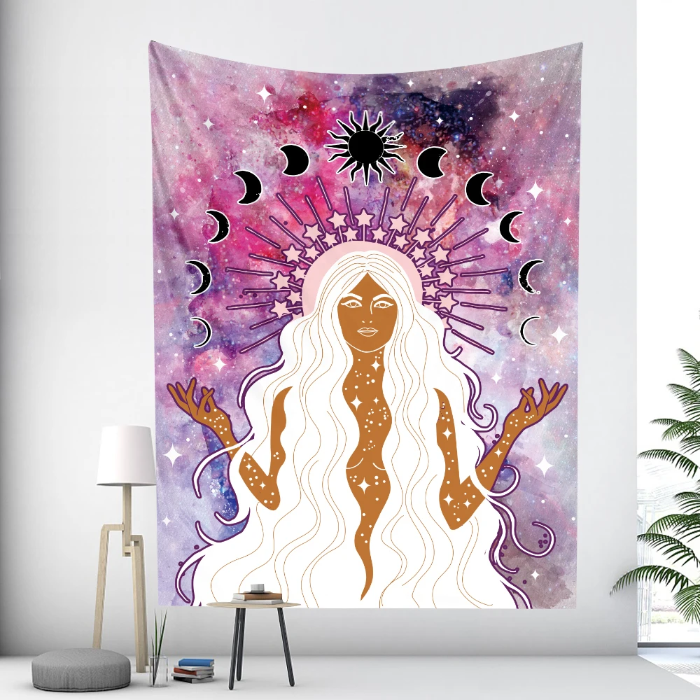 Cute girly moon tarot card home decoration art tapestry bohemian decoration psychedelic scene wall hanging yoga mat