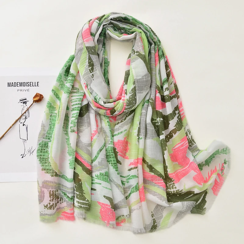 

2021 New Geometry Print Fringe Scarf Shawls Long Soft Beach Cotton Scarves Hijab Wrap 4 Color