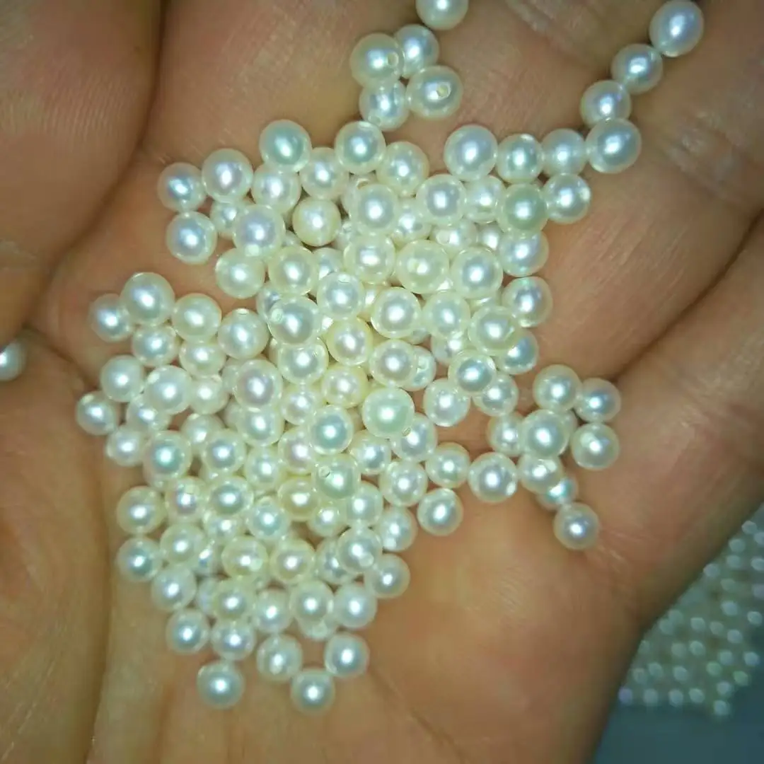 free shipping,5 pcs/lot 4-4.5 mm high luster AAA perfect round Nature freshwater loose pearl,half hole or no hole