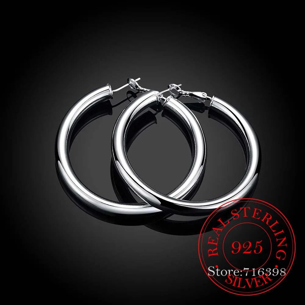 

Personality Hyperbole Hot 925 Sterling Silver Simple Big Round Circle Hoop Earrings For Women Sterling-Silver-Jewelry Pendientes