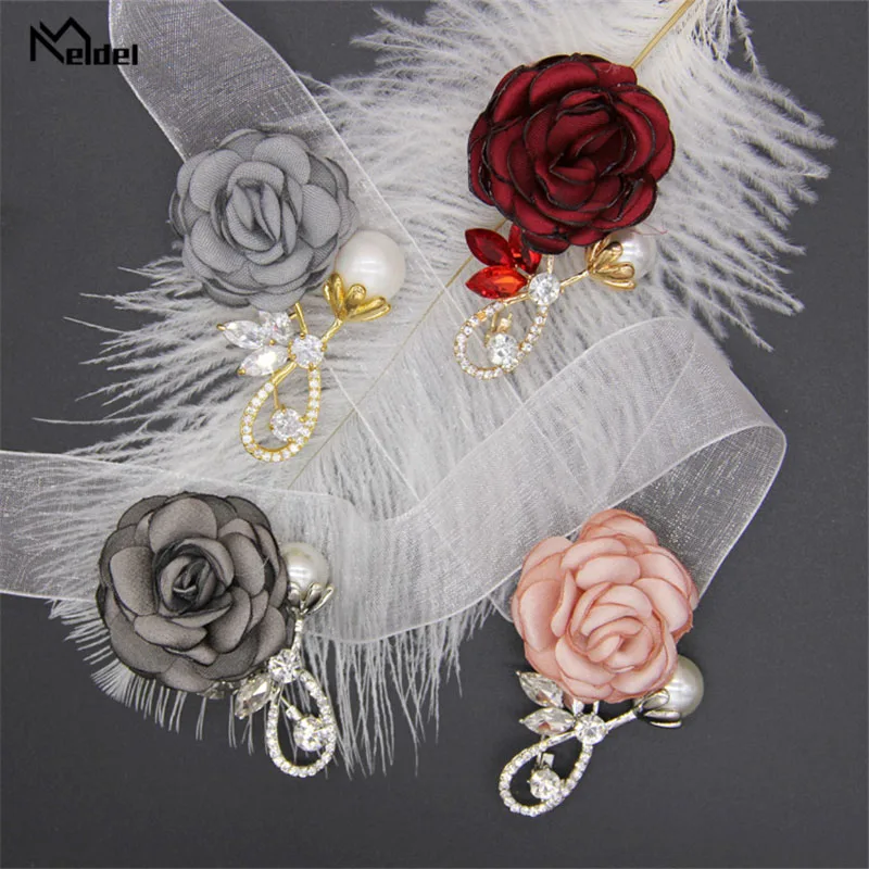 Meldel-broche feminino para casamento, broche de flores com buraco e buquê, fecho de tecido para noivado, planejador de casamento para homens