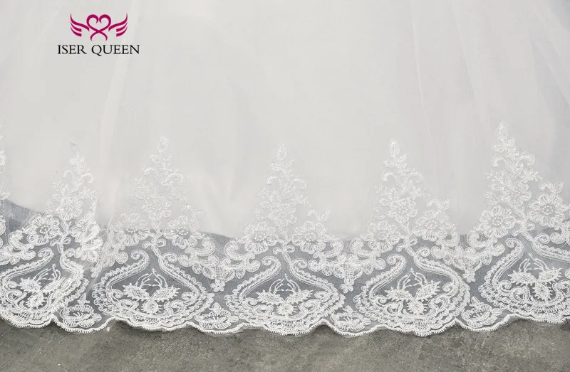 ที่กําหนดเอง 3/4 แขนลูกไม้ที่สวยงาม Appliques ชุดแต่งงานภาพลวงตากลับเรือคอบอลชุดแต่งงานชุด WX0162