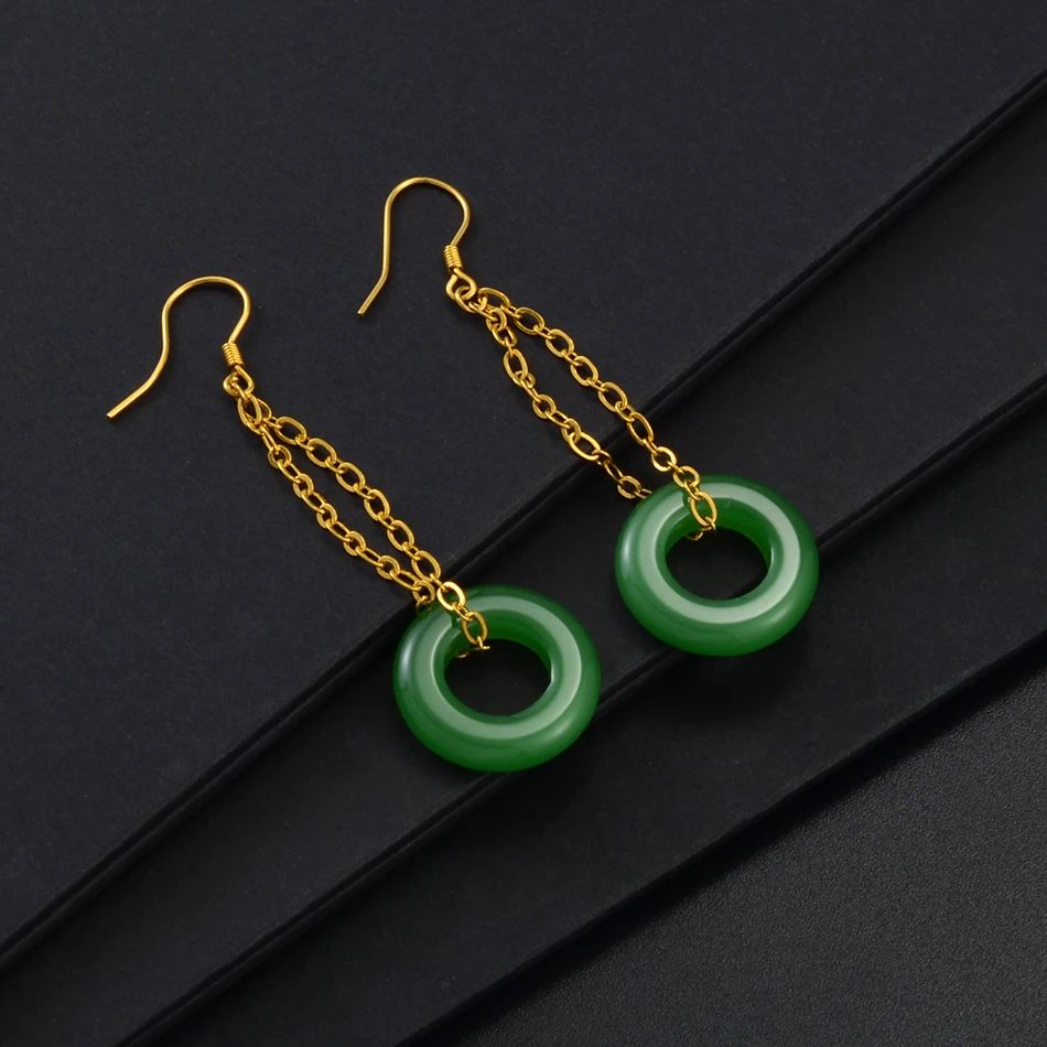 Anniyo Round Green Earrings for Women Girls Fashion Earrings African Fashionable Accessories Birthday Items #200925