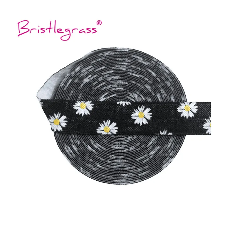 

BRISTLEGRASS 2 5 Yard 5/8" 15mm Daisy Print FOE Foldover Elastic Spandex Satin Band Hair Tie Headband Tutu Dress DIY Sewing Trim