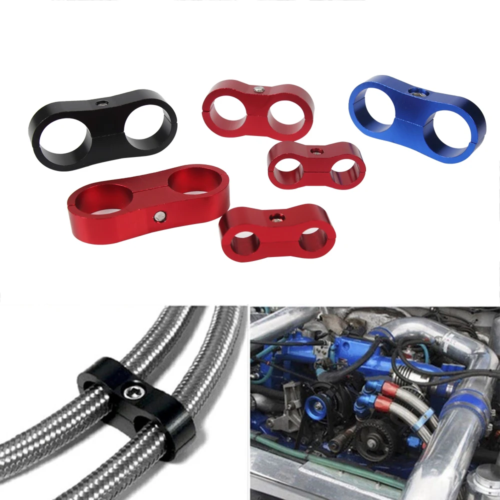 AN4 AN6 AN8 AN10 Braided Rubber Hose Line Clamp Aluminum Anodized Line Separator Separator Divider Clamp Kit Black Blue