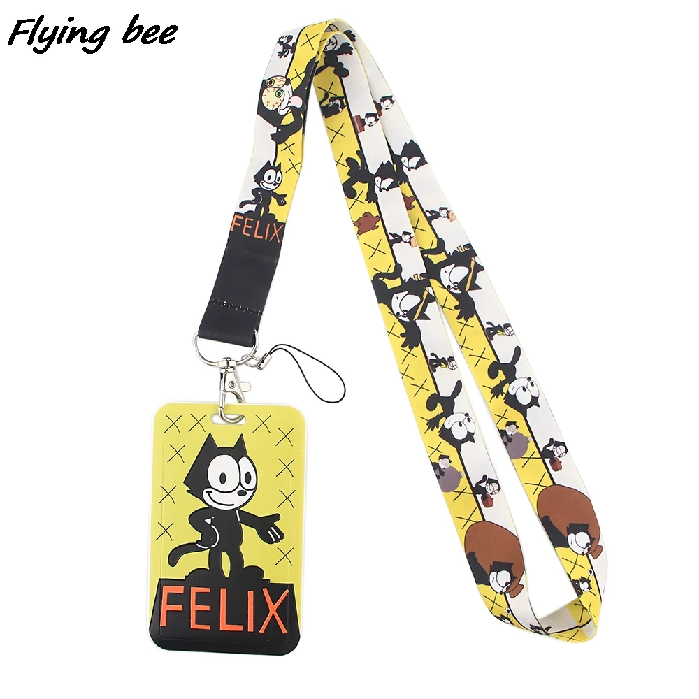 Flyingbee-chaveiro de desenho animado, chaveiro com suporte para cartão de identificação, cordão para usar no carro, crachá, joias para telefone, acessórios de academia x1441
