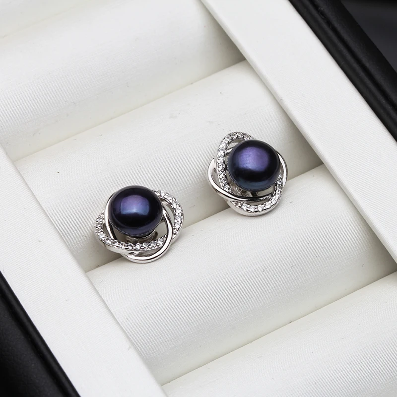 Echte Halskette-Ohrring-Sets aus 925er-Sterlingsilber für Damen, klassische Hochzeit, natürliche Perlen-Anhänger-Sets, Weiß, Schwarz, Grau, Geschenk – Detail 11