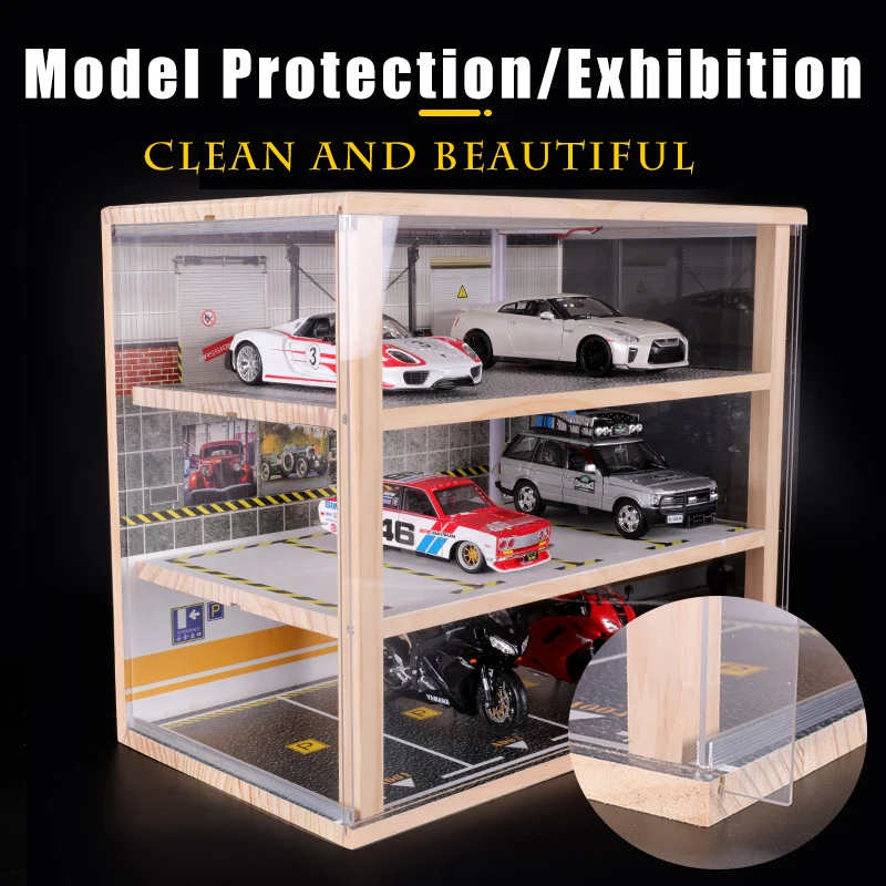 1:24 Car Garage Model  Solid Wood  Simulation Car Parking Space Model Collection Storage Decoration Parking Lot