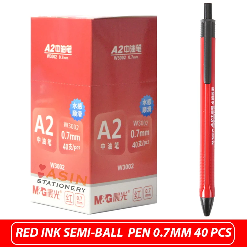 M&G W3002 40pcs Semi Gel Writing Ball Point Pen 0.7mm Black/Blue/Red Economic Ball Pen for School and Office Gift Supply