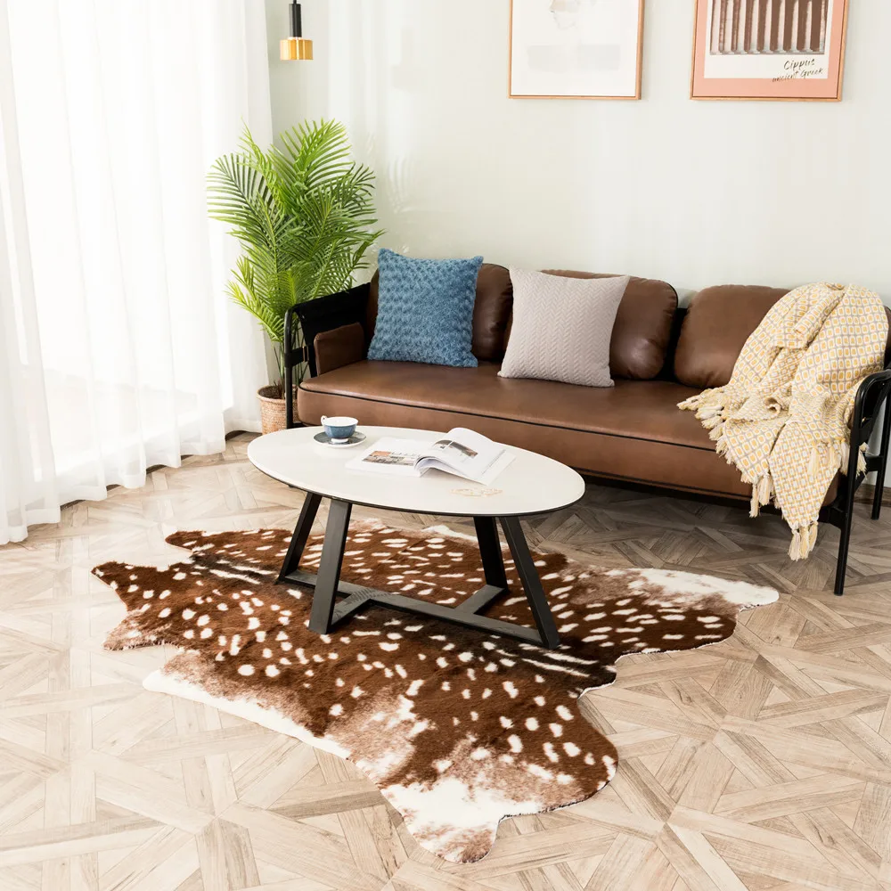 

2019 new faux deer Printed Carpet Velvet Imitation Leather Rugs Cowhide Animal Skins Natural Shape Carpets Decoration Mats