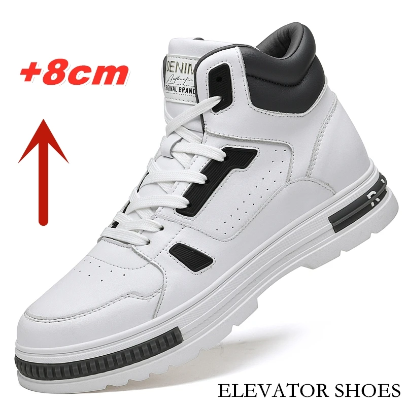 FUQIAO New High Top Elevator Shoes Casual Men Sneakers Heightening Height Increase 8cm Cow Split Leather Leisure Designer Shoes