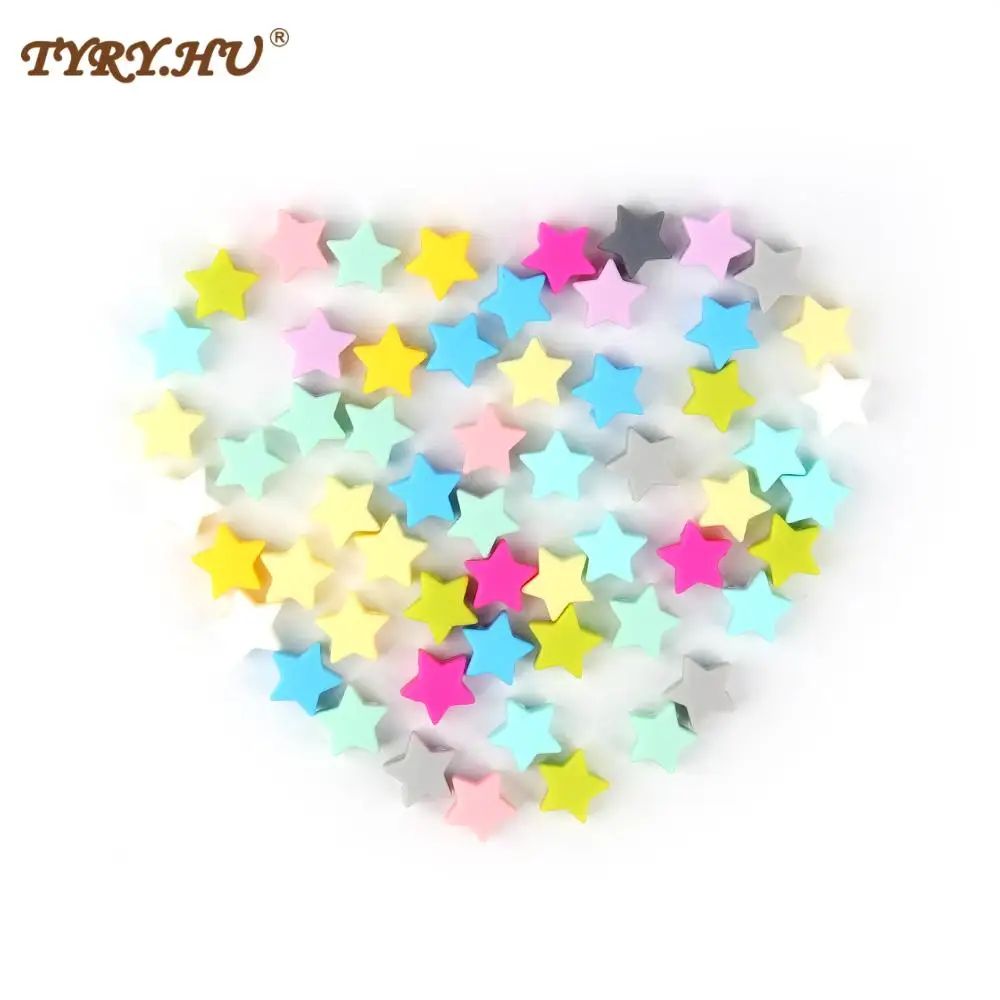 TYRY.HU Original 15mm Star Shaped Silicone Beads 10pcs Food Grade Baby Teether Pendant For DIY Necklace Bracelets Colorful Bead