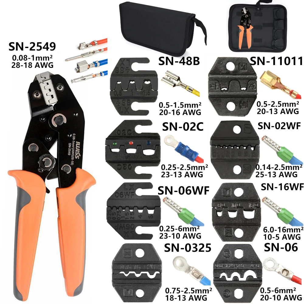 Crimping Pliers SN-2549 +8 Jaw Kit 2.8/4.8/6.3/XH2.54  Ferrules Terminator Insulated Cable Connector Electrical Wire Crimp Clamp