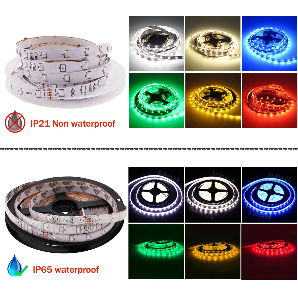 DC12V LED Lights 2835 RGB LED Tape 60Leds RGB Strip Light Rope Flexible LED Ribbon Waterproof Diode Tape TV Backlight Bedroom 5M