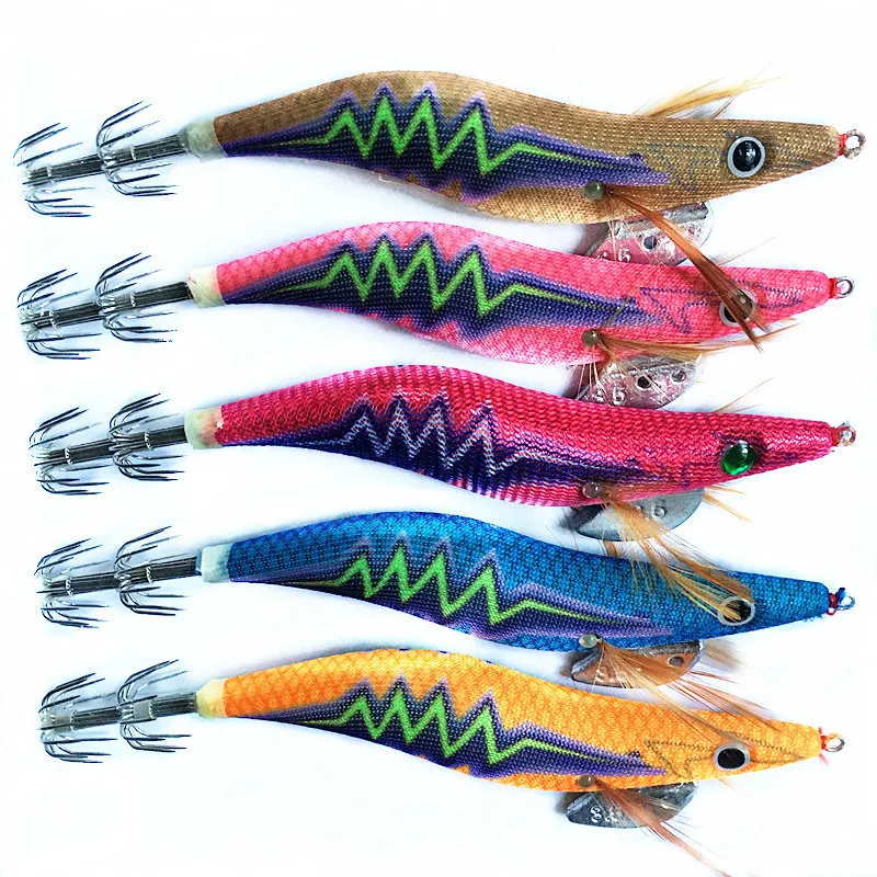 

10PCS New Design 3.5# Shrimp Bait Squid Jig Wood Shrimps Lures Fishing Squid Hook Cuttlefish Lures Octopus Bait Fishing Tackle