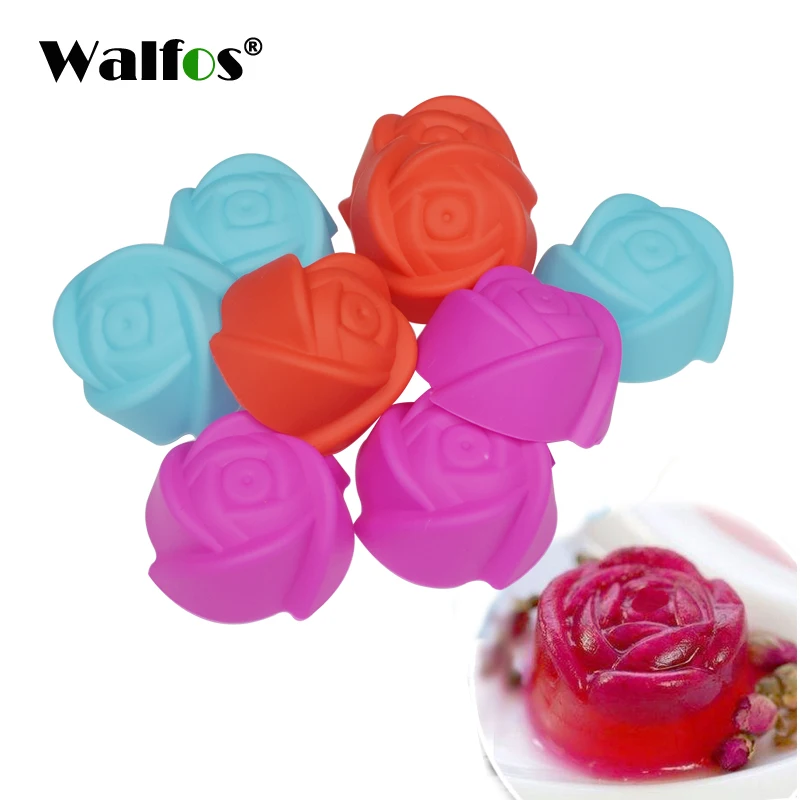 

WALFOS 10 Pieces Rose Flower Silicone Cake Mold Kitchen Baking Pan Muffin Chocolate Cupcake Mold Wedding Cake Decorating Tools