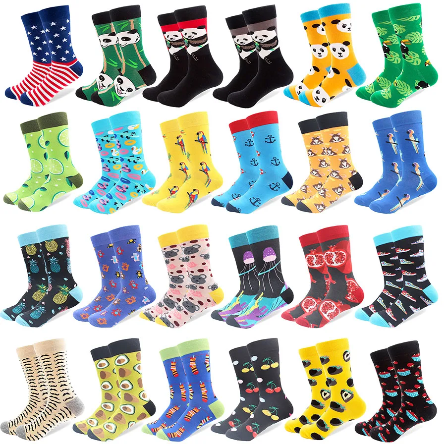 1 Pair Colorful Combed Cotton Socks Fruit Pattern Long Tube Happy Men Socks Novelty Skateboard Crew Casual Crazy Socks