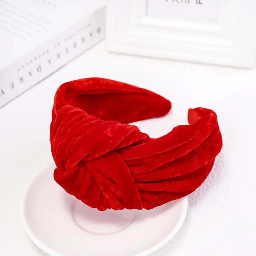 Haimeikang New Fashion Wide Side Women Headband Flannel Hairband Center Knot Headwear Top Quality Hair Accessories Wholesale