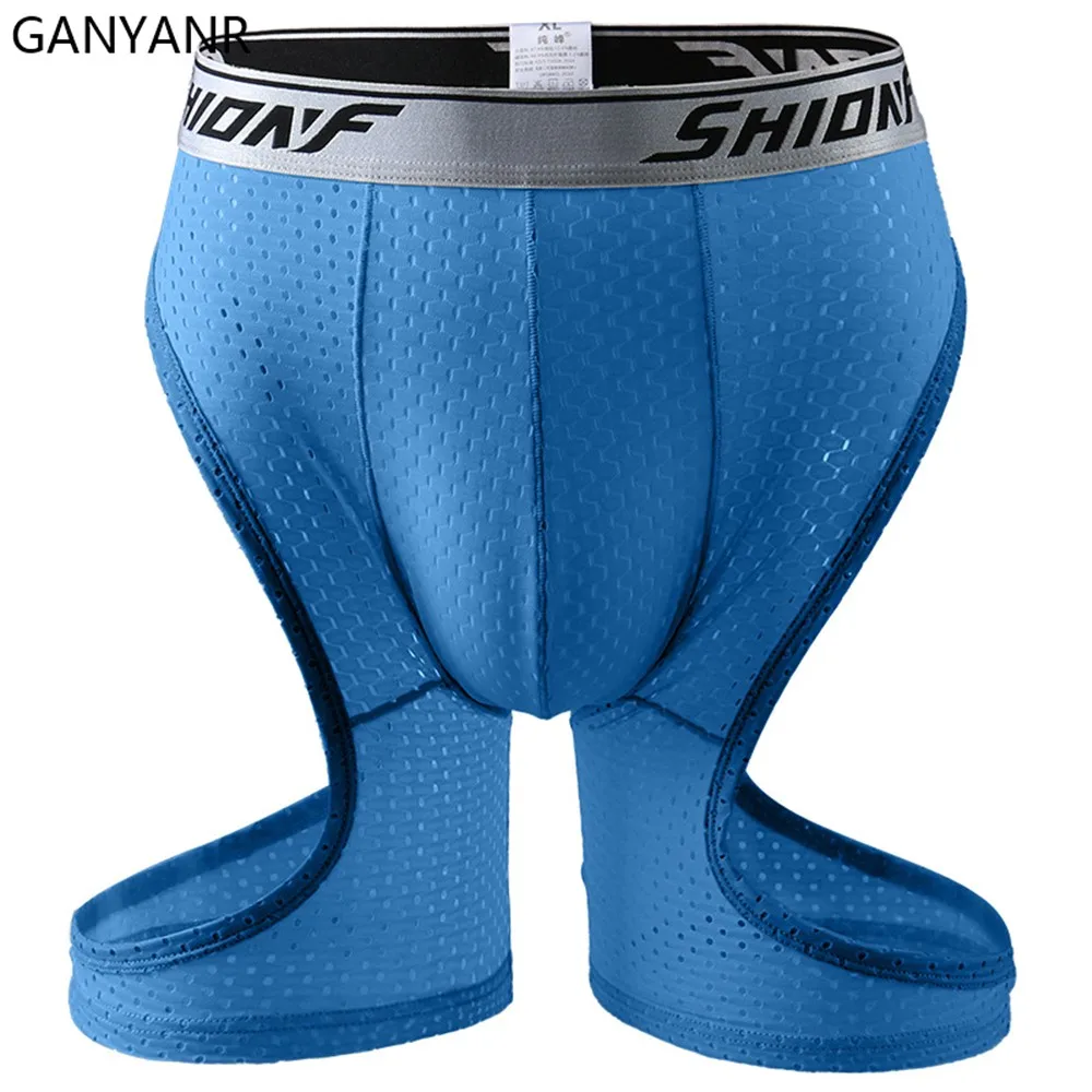 GANYANR Running Tights Men Sexy Compression Shorts Leggings Fitness Sportswear Gym Sport Track Gay Penis Pouch Jogging Training