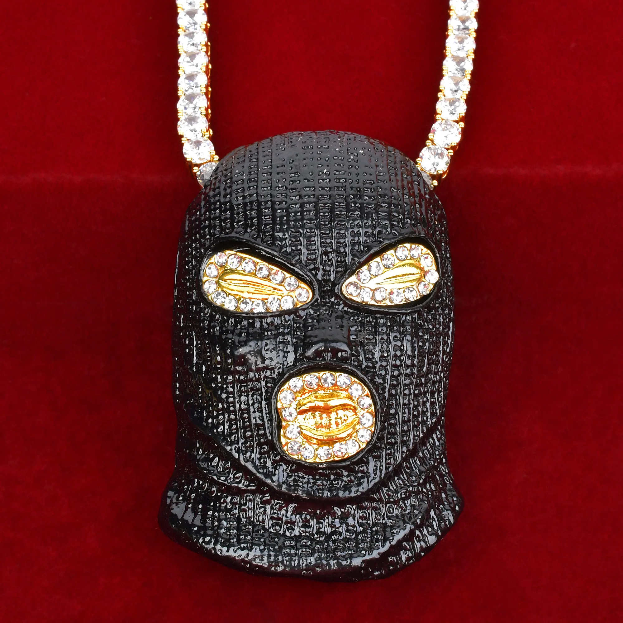 CSGO Mask Shaped Pendant Gold Color Alloy Rhinestone Hip Hop Rock Street Jewelry